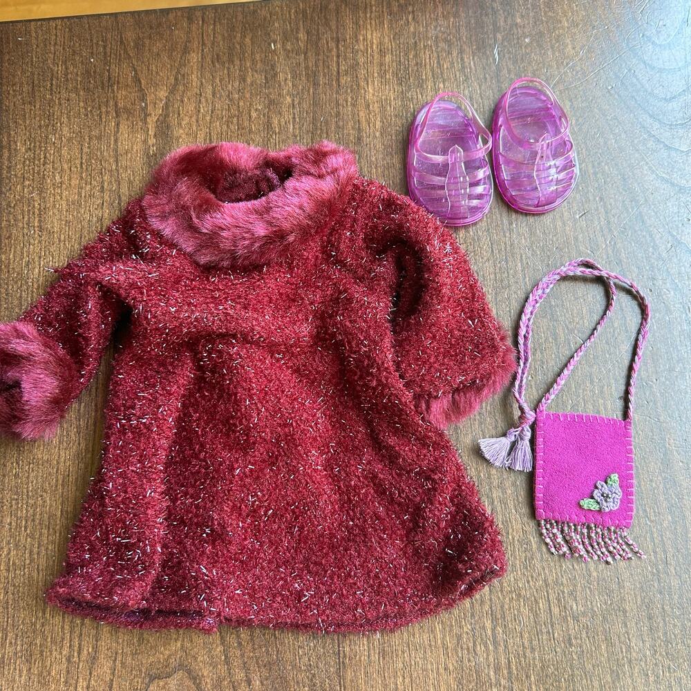 America Girl Doll Truly Me Garnet Holiday Dress Purse Shoes Burgundy Sparkly